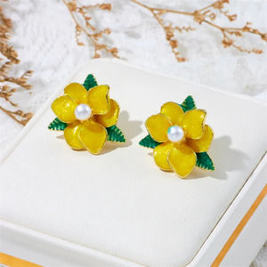 Yellow Tropical Flower Enamel Earrings